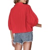 image:imageLYANER Womens Collar V Neck Button Down Lantern Short Sleeve Blouse Crop Top ShirtRed