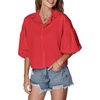 image:imageLYANER Womens Collar V Neck Button Down Lantern Short Sleeve Blouse Crop Top ShirtRed