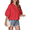 image:imageLYANER Womens Collar V Neck Button Down Lantern Short Sleeve Blouse Crop Top ShirtRed