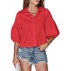 image:imageLYANER Womens Collar V Neck Button Down Lantern Short Sleeve Blouse Crop Top ShirtRed