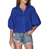 image:imageLYANER Womens Collar V Neck Button Down Lantern Short Sleeve Blouse Crop Top ShirtRoyal Blue