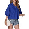 image:imageLYANER Womens Collar V Neck Button Down Lantern Short Sleeve Blouse Crop Top ShirtRoyal Blue
