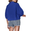 image:imageLYANER Womens Collar V Neck Button Down Lantern Short Sleeve Blouse Crop Top ShirtRoyal Blue