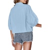 image:imageLYANER Womens Collar V Neck Button Down Lantern Short Sleeve Blouse Crop Top ShirtSky Blue