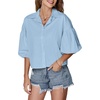 image:imageLYANER Womens Collar V Neck Button Down Lantern Short Sleeve Blouse Crop Top ShirtSky Blue