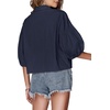 image:imageLYANER Womens Collar V Neck Button Down Lantern Short Sleeve Blouse Crop Top ShirtSolid Navy Blue