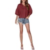 image:imageLYANER Womens Collar V Neck Button Down Lantern Short Sleeve Blouse Crop Top ShirtSolid Wine Red