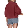 image:imageLYANER Womens Collar V Neck Button Down Lantern Short Sleeve Blouse Crop Top ShirtSolid Wine Red