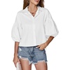 image:imageLYANER Womens Collar V Neck Button Down Lantern Short Sleeve Blouse Crop Top ShirtWhite