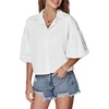 image:imageLYANER Womens Collar V Neck Button Down Lantern Short Sleeve Blouse Crop Top ShirtWhite