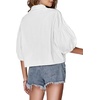 image:imageLYANER Womens Collar V Neck Button Down Lantern Short Sleeve Blouse Crop Top ShirtWhite
