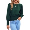 image:imageLYANER Womens Crewnec Frill Long Sleeve Shirred Pleated Hem Pullover Blouse Casual Shirt TopDark Green