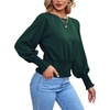 image:imageLYANER Womens Crewnec Frill Long Sleeve Shirred Pleated Hem Pullover Blouse Casual Shirt TopDark Green