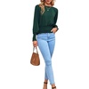 image:imageLYANER Womens Crewnec Frill Long Sleeve Shirred Pleated Hem Pullover Blouse Casual Shirt TopDark Green
