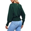 image:imageLYANER Womens Crewnec Frill Long Sleeve Shirred Pleated Hem Pullover Blouse Casual Shirt TopDark Green