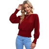 image:imageLYANER Womens Crewnec Frill Long Sleeve Shirred Pleated Hem Pullover Blouse Casual Shirt TopRed