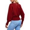 image:imageLYANER Womens Crewnec Frill Long Sleeve Shirred Pleated Hem Pullover Blouse Casual Shirt TopRed