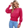 image:imageLYANER Womens Crewnec Frill Long Sleeve Shirred Pleated Hem Pullover Blouse Casual Shirt TopRose