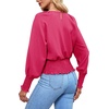 image:imageLYANER Womens Crewnec Frill Long Sleeve Shirred Pleated Hem Pullover Blouse Casual Shirt TopRose