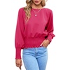 image:imageLYANER Womens Crewnec Frill Long Sleeve Shirred Pleated Hem Pullover Blouse Casual Shirt TopRose