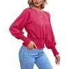 image:imageLYANER Womens Crewnec Frill Long Sleeve Shirred Pleated Hem Pullover Blouse Casual Shirt TopRose