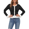 image:imageLYANER Womens Cute Color Block Long Sleeve Ruffle Hem Ribbed Shirt Elegant Business Casual Work TopsBlack