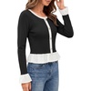 image:imageLYANER Womens Cute Color Block Long Sleeve Ruffle Hem Ribbed Shirt Elegant Business Casual Work TopsBlack