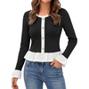 image:imageLYANER Womens Cute Color Block Long Sleeve Ruffle Hem Ribbed Shirt Elegant Business Casual Work TopsBlack