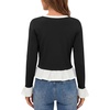 image:imageLYANER Womens Cute Color Block Long Sleeve Ruffle Hem Ribbed Shirt Elegant Business Casual Work TopsBlack