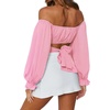 image:imageLYANER Womens Cute Off Shoulder Long Sleeve Self Tie Knot Crop Tube Top BlouseBaby Pink