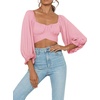 image:imageLYANER Womens Cute Off Shoulder Long Sleeve Self Tie Knot Crop Tube Top BlouseBaby Pink