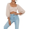 image:imageLYANER Womens Cute Off Shoulder Long Sleeve Self Tie Knot Crop Tube Top BlouseBeige