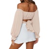 image:imageLYANER Womens Cute Off Shoulder Long Sleeve Self Tie Knot Crop Tube Top BlouseBeige