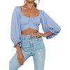 image:imageLYANER Womens Cute Off Shoulder Long Sleeve Self Tie Knot Crop Tube Top BlouseBlue