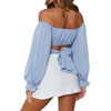 image:imageLYANER Womens Cute Off Shoulder Long Sleeve Self Tie Knot Crop Tube Top BlouseBlue