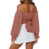 image:imageLYANER Womens Cute Off Shoulder Long Sleeve Self Tie Knot Crop Tube Top BlouseBurnt Orange