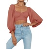 image:imageLYANER Womens Cute Off Shoulder Long Sleeve Self Tie Knot Crop Tube Top BlouseBurnt Orange