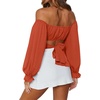 image:imageLYANER Womens Cute Off Shoulder Long Sleeve Self Tie Knot Crop Tube Top BlouseCaramel