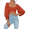 image:imageLYANER Womens Cute Off Shoulder Long Sleeve Self Tie Knot Crop Tube Top BlouseCaramel