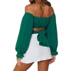 image:imageLYANER Womens Cute Off Shoulder Long Sleeve Self Tie Knot Crop Tube Top BlouseDark Green1