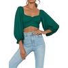 image:imageLYANER Womens Cute Off Shoulder Long Sleeve Self Tie Knot Crop Tube Top BlouseDark Green1