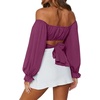 image:imageLYANER Womens Cute Off Shoulder Long Sleeve Self Tie Knot Crop Tube Top BlouseDeep Magenta