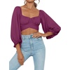 image:imageLYANER Womens Cute Off Shoulder Long Sleeve Self Tie Knot Crop Tube Top BlouseDeep Magenta
