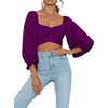 image:imageLYANER Womens Cute Off Shoulder Long Sleeve Self Tie Knot Crop Tube Top BlouseDeep Purple