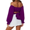 image:imageLYANER Womens Cute Off Shoulder Long Sleeve Self Tie Knot Crop Tube Top BlouseDeep Purple