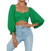 image:imageLYANER Womens Cute Off Shoulder Long Sleeve Self Tie Knot Crop Tube Top BlouseGrass Green