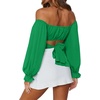 image:imageLYANER Womens Cute Off Shoulder Long Sleeve Self Tie Knot Crop Tube Top BlouseGrass Green