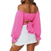 image:imageLYANER Womens Cute Off Shoulder Long Sleeve Self Tie Knot Crop Tube Top BlouseHot Pink