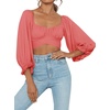 image:imageLYANER Womens Cute Off Shoulder Long Sleeve Self Tie Knot Crop Tube Top BlouseOrange