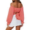 image:imageLYANER Womens Cute Off Shoulder Long Sleeve Self Tie Knot Crop Tube Top BlouseOrange